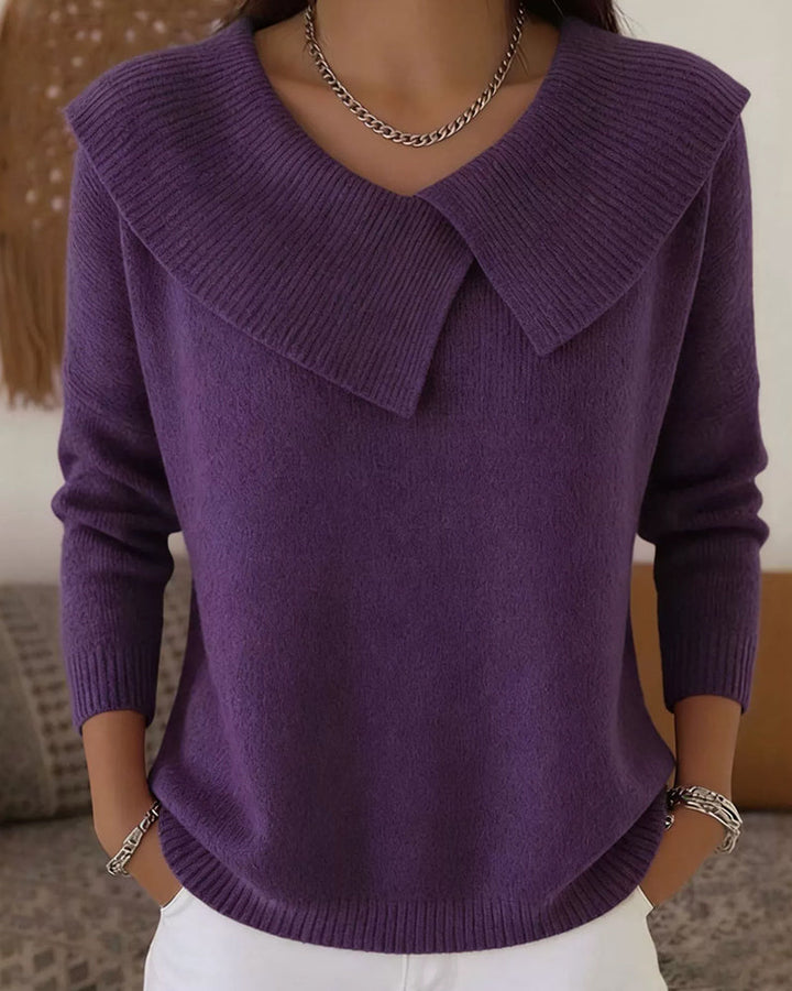 Luniva – Asymmetrischer Rippstrick-Pullover mit Reverskragen