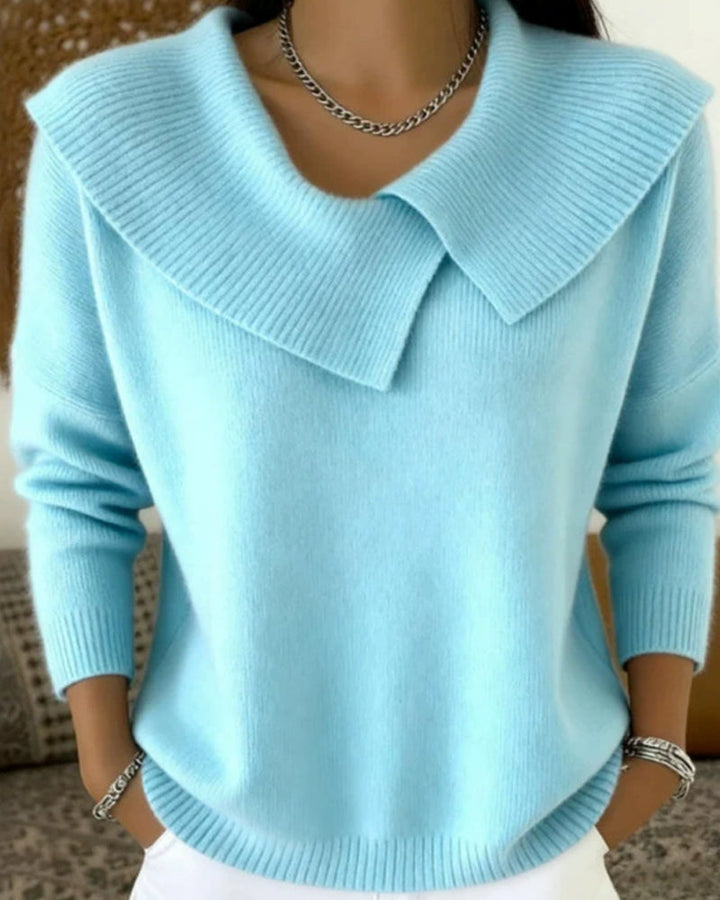 Luniva – Asymmetrischer Rippstrick-Pullover mit Reverskragen