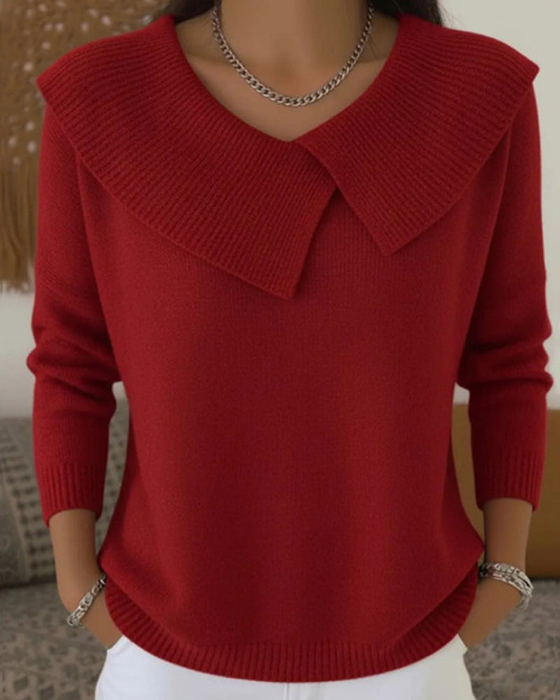 Luniva – Asymmetrischer Rippstrick-Pullover mit Reverskragen