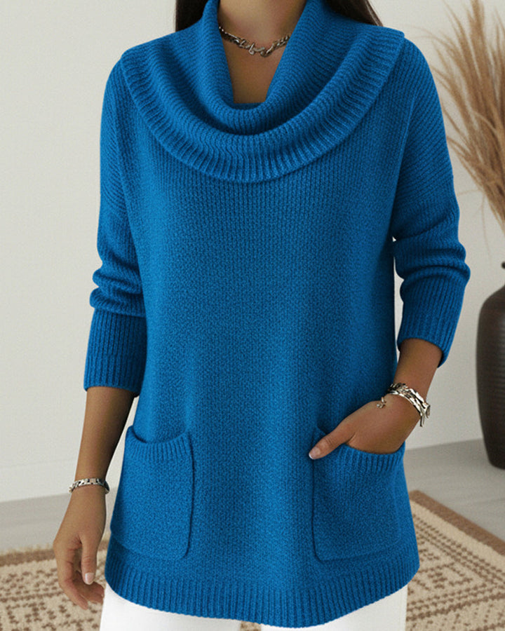 Rilena – Wasserfallkragen Stretch-Strickpullover