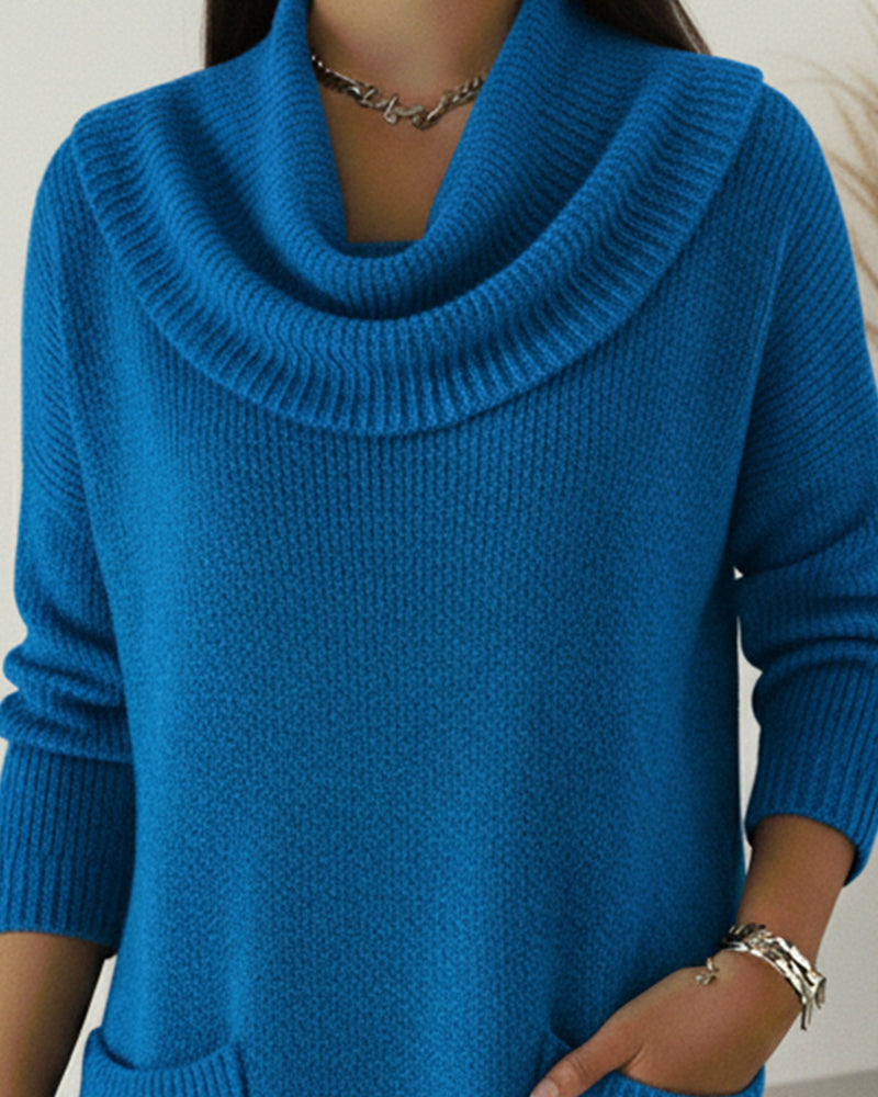 Rilena – Wasserfallkragen Stretch-Strickpullover