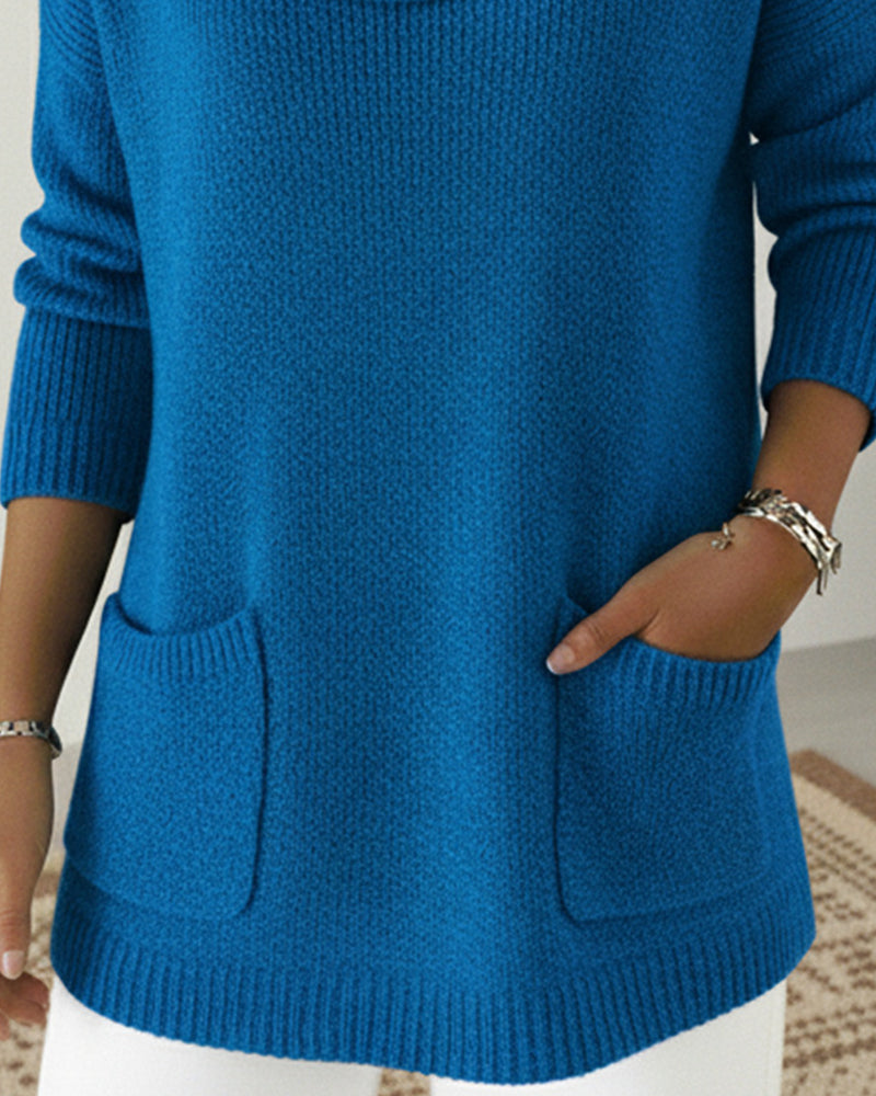 Rilena – Wasserfallkragen Stretch-Strickpullover