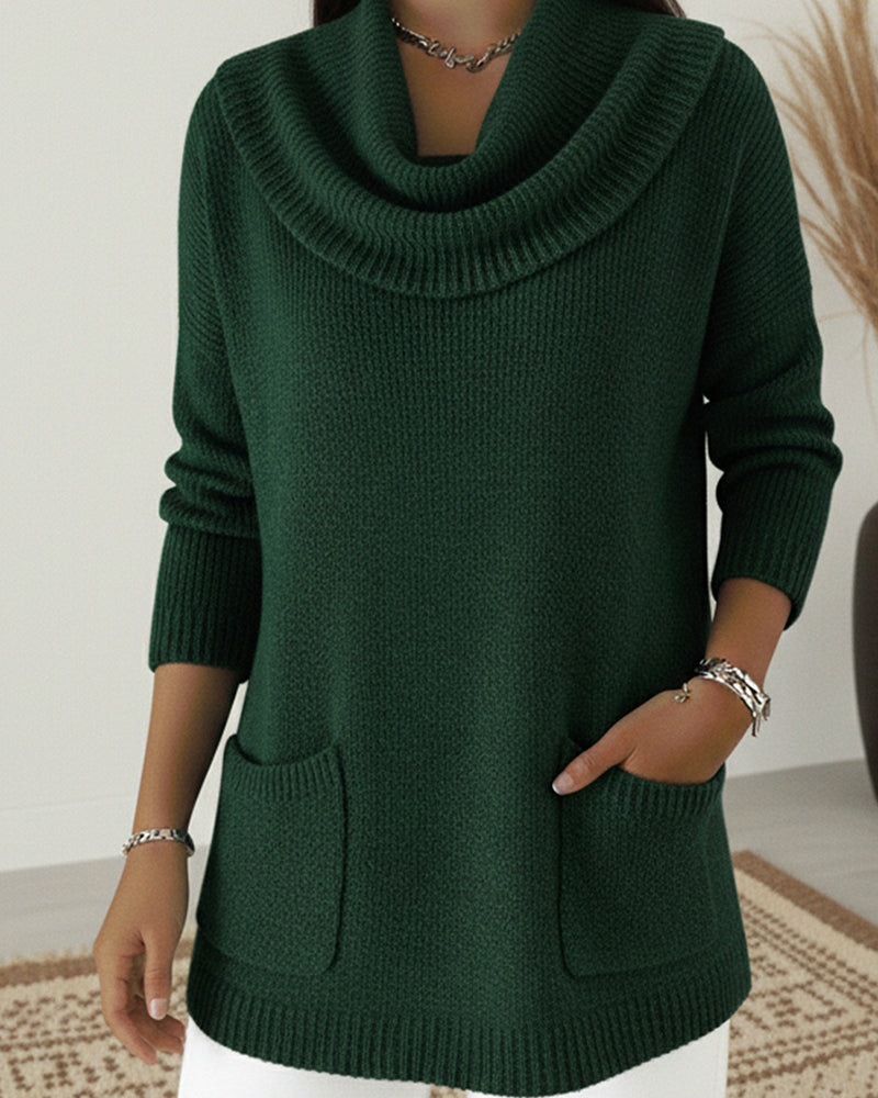 Rilena – Wasserfallkragen Stretch-Strickpullover