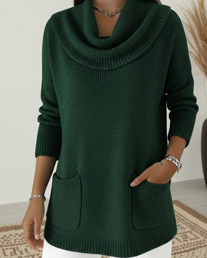 Rilena – Wasserfallkragen Stretch-Strickpullover