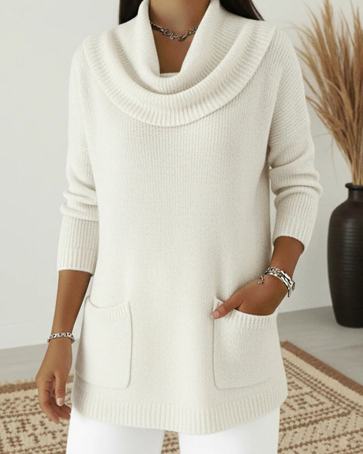 Rilena – Wasserfallkragen Stretch-Strickpullover