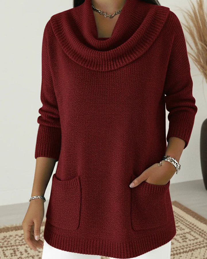 Rilena – Wasserfallkragen Stretch-Strickpullover