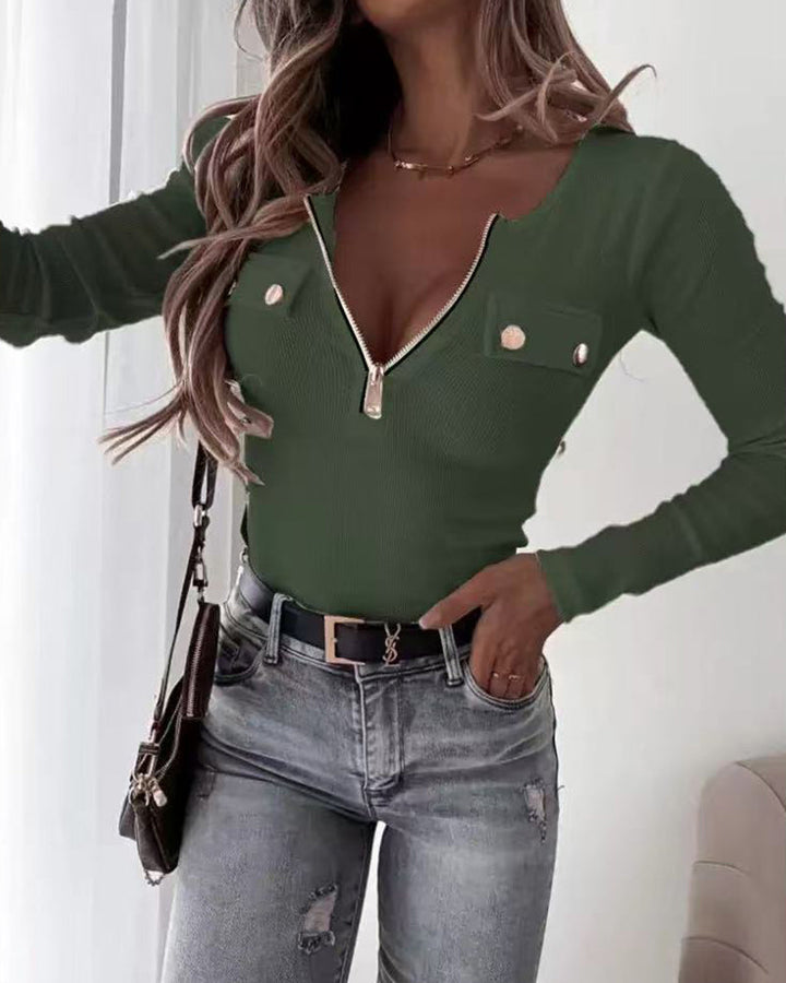 Novira – Halbreißverschluss-Jersey-Stricktop