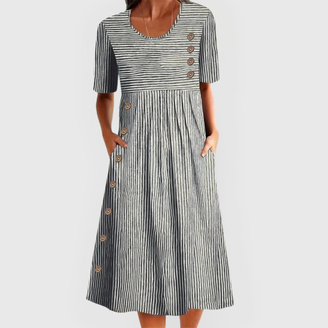 Tivora – gestreiftes Midikleid mit Knopfleiste