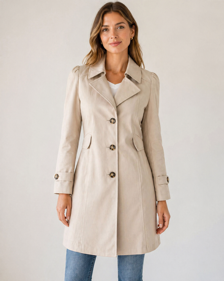 Enyra – Mit Knopfleiste gewebter Trenchcoat