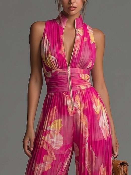 Rilena – weitbeiniger Plissee-Chiffon-Jumpsuit