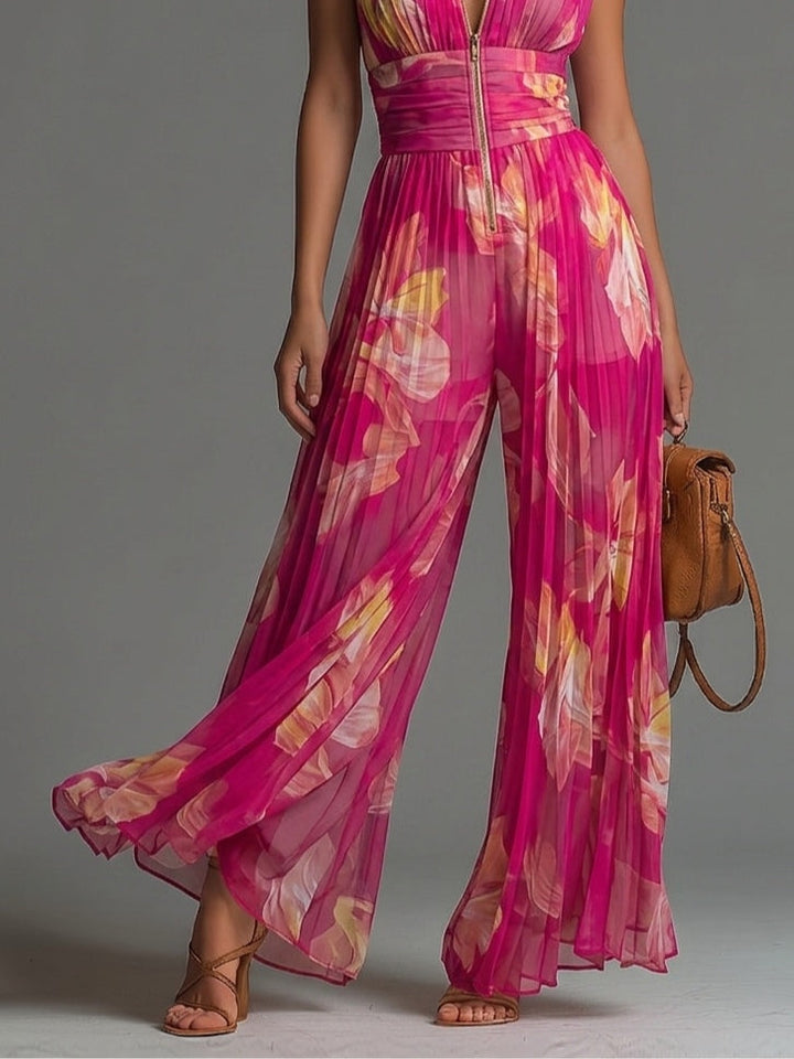 Rilena – weitbeiniger Plissee-Chiffon-Jumpsuit