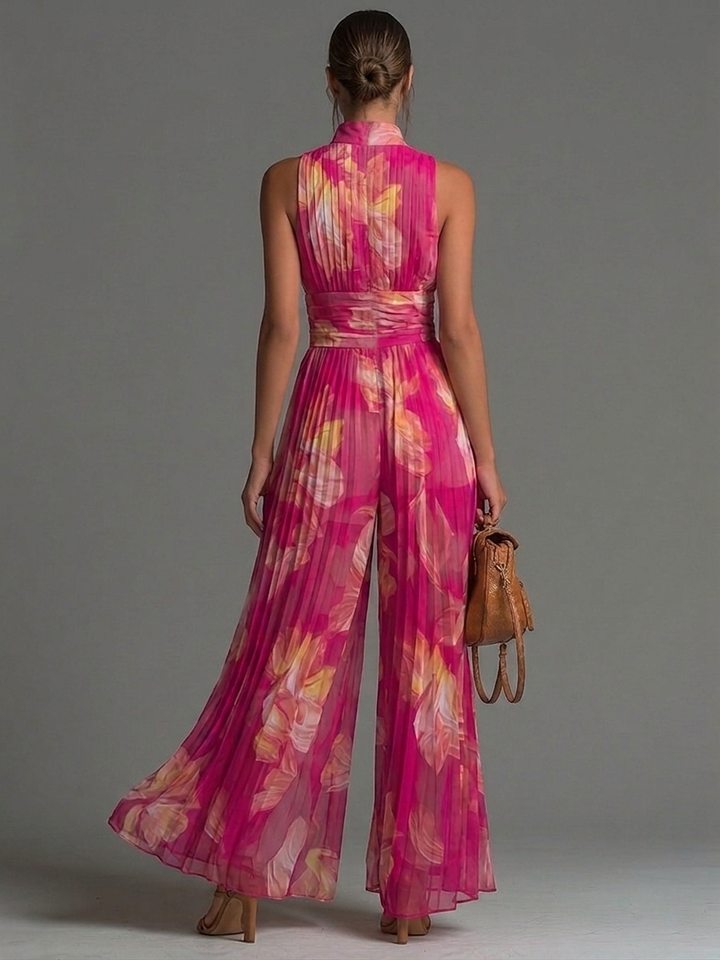 Rilena – weitbeiniger Plissee-Chiffon-Jumpsuit