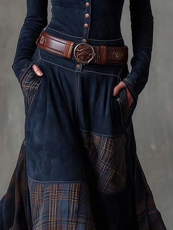 Elyra – Patchwork-Wildleder-Maxikleid