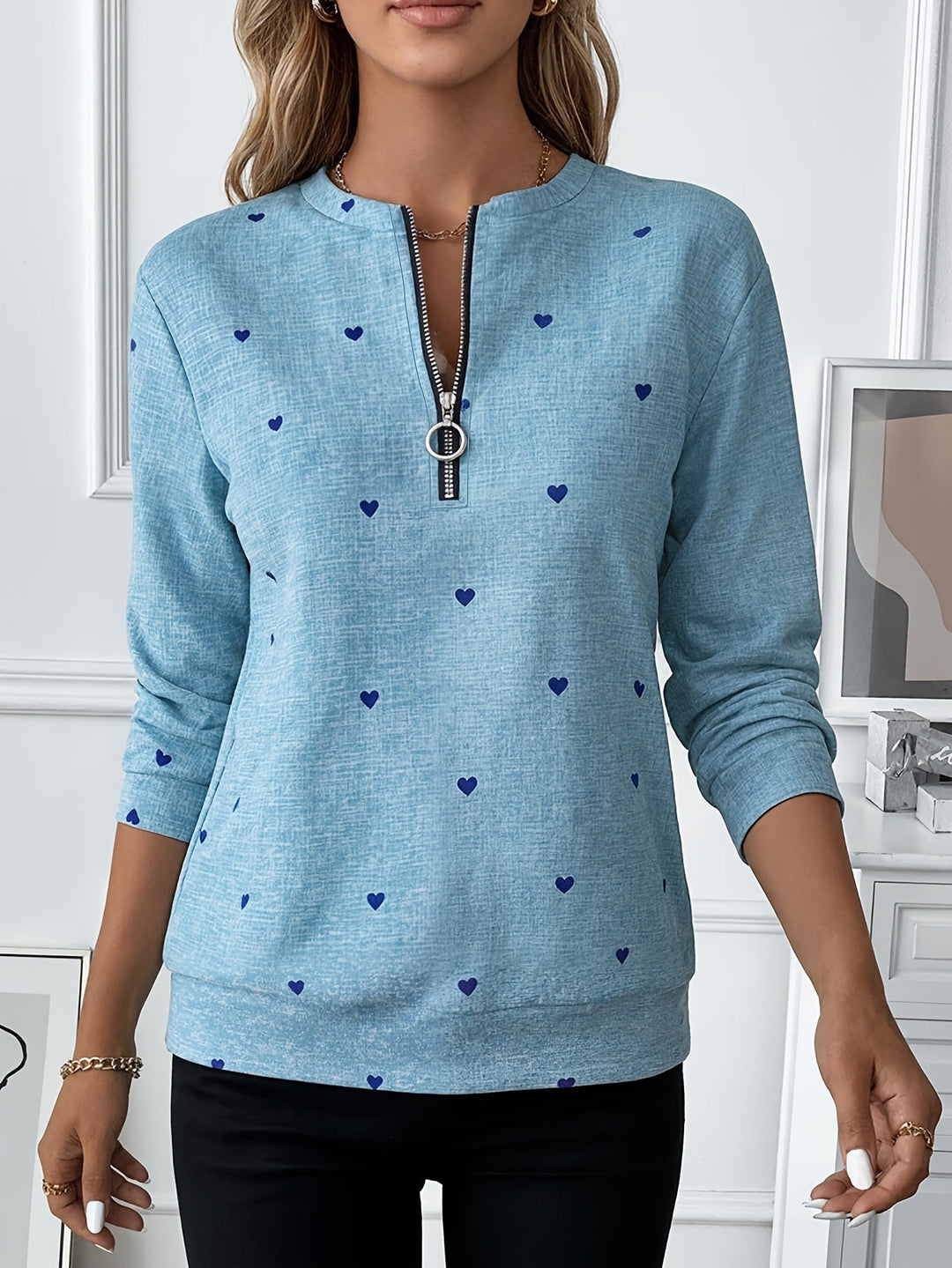 Renali – Halbreißverschluss mit Ringanhänger, Strick-Sweatshirt