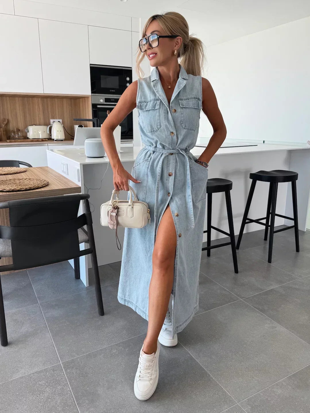 Lysena – Denimkleid mit Knopfleiste