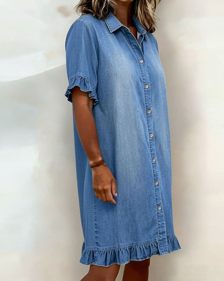 Kiraya – Rüschenärmel-Denimkleid