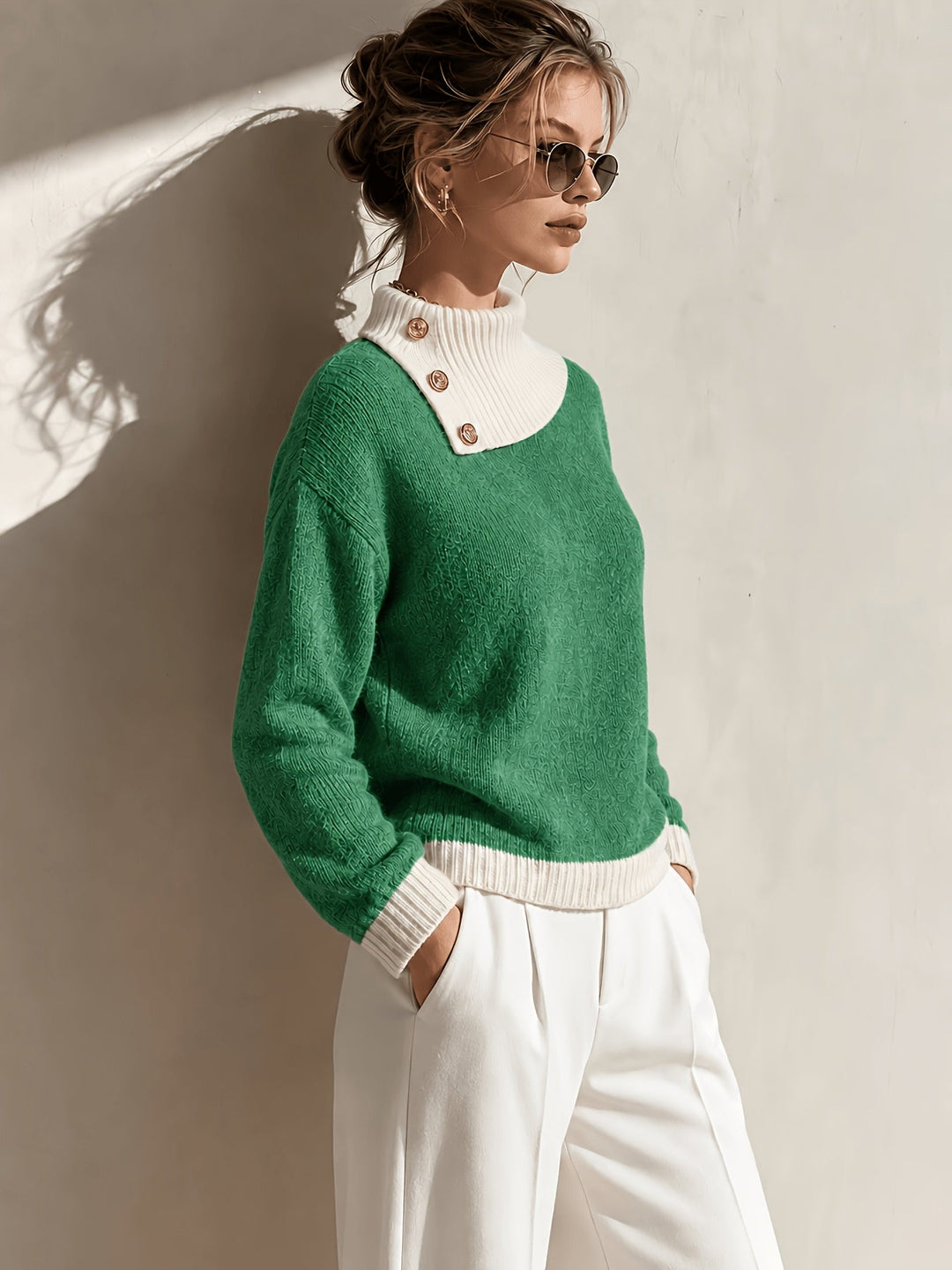 Calira – Asymmetrischer Halsausschnitt Strickpullover