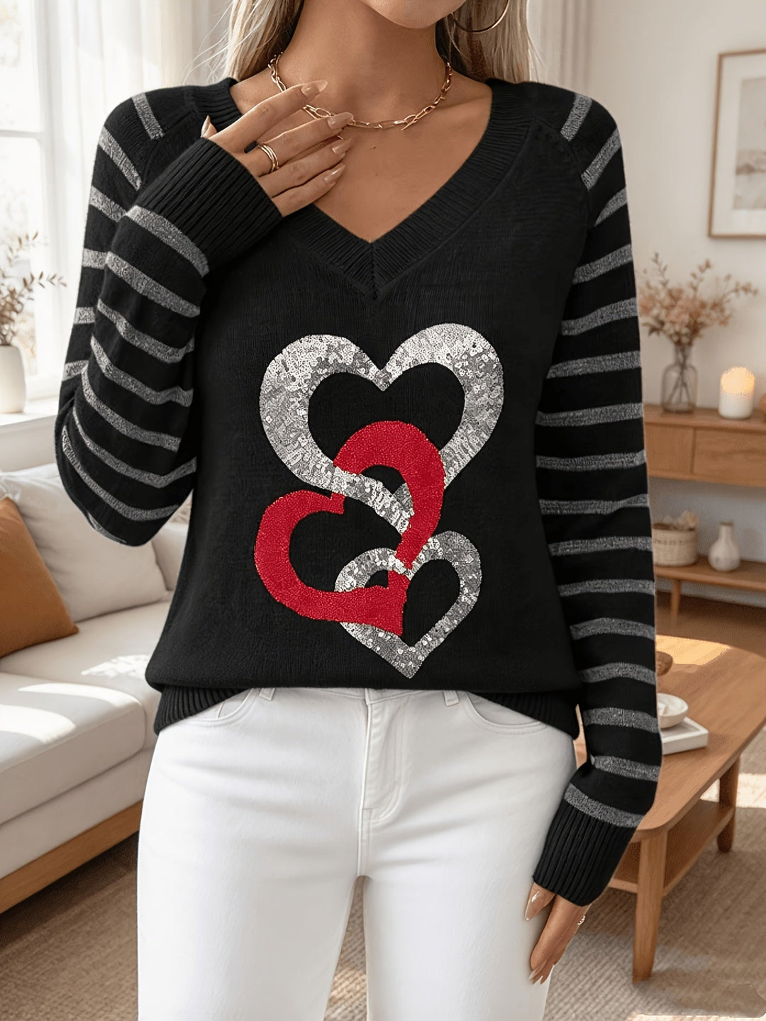 Velara – Strickpullover mit Paillettenbesatz