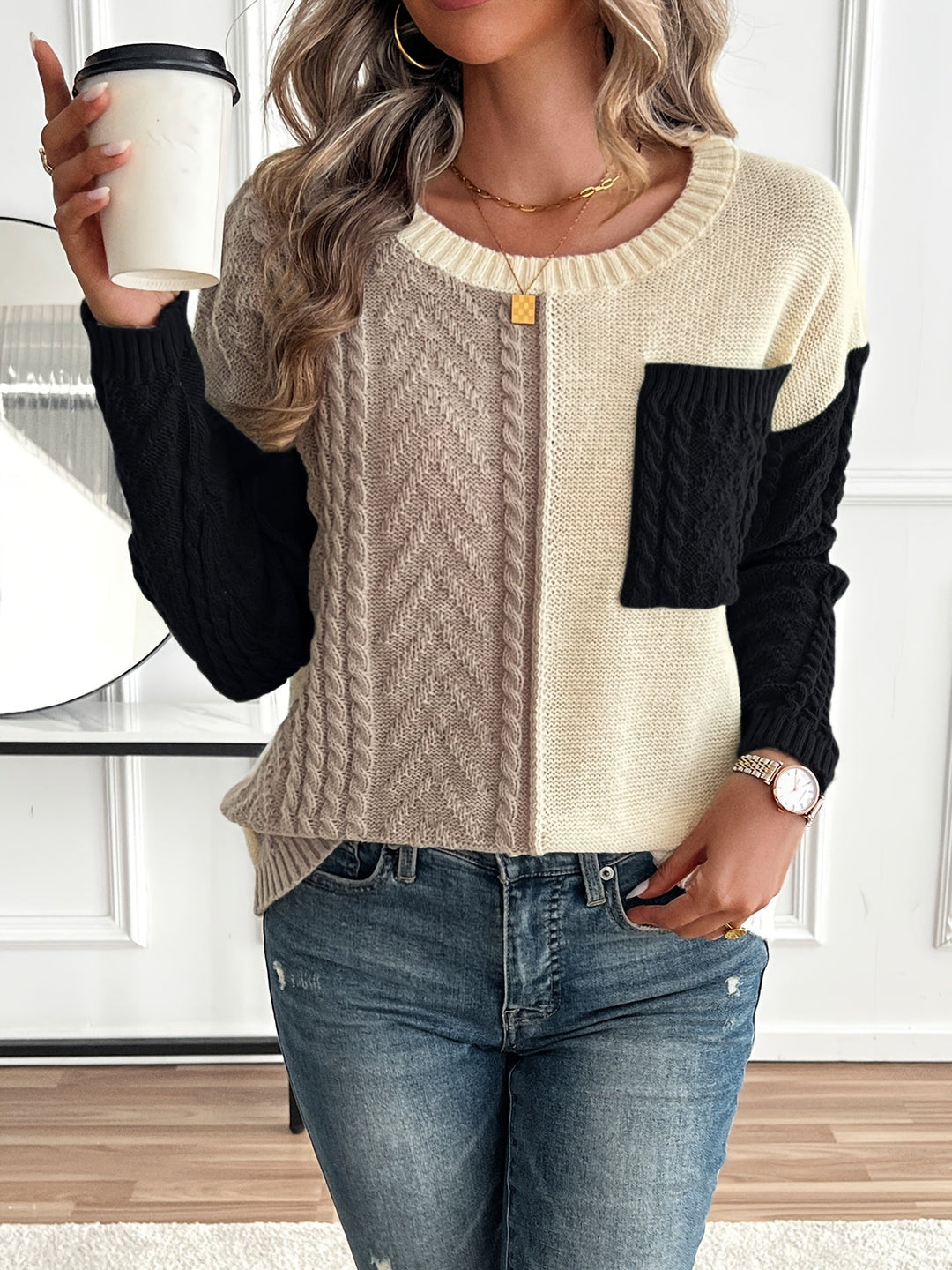 Nireva – Farbblock-Strickpullover