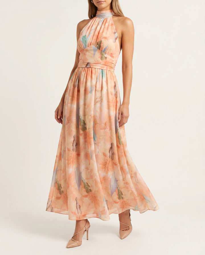 Zavine – Kleid mit Schnürung und Ölgemälde-Druck