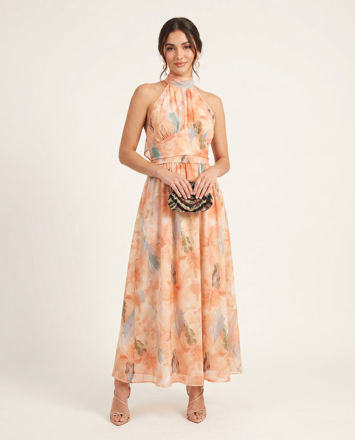 Zavine – Kleid mit Schnürung und Ölgemälde-Druck