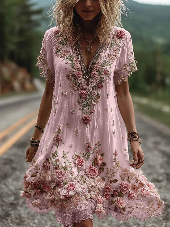 Noreli – Kleid aus Baumwollmischung mit floraler Stickerei
