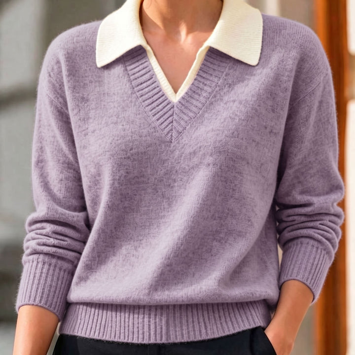 Cirelle – Doppellagiger Strickpullover mit kontrastierendem Kragen