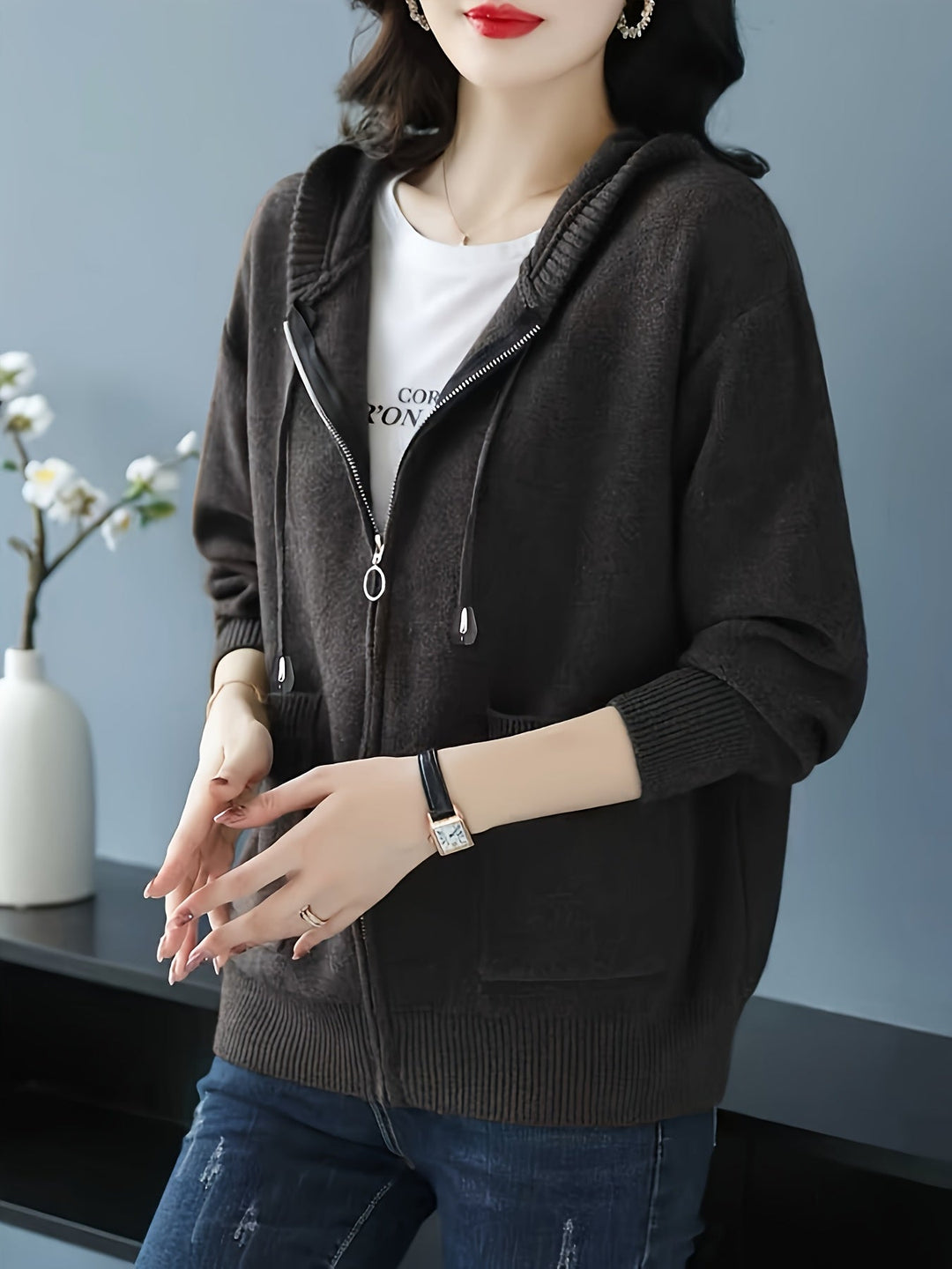 Rilena – Kapuzen-Strickjacke mit Kordelzug