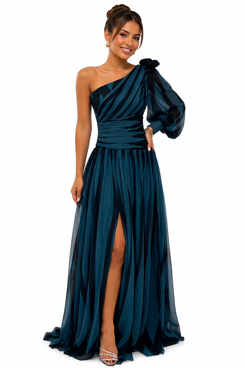 Novira – Ein-Schulter Pinselstrich-Print-Kleid