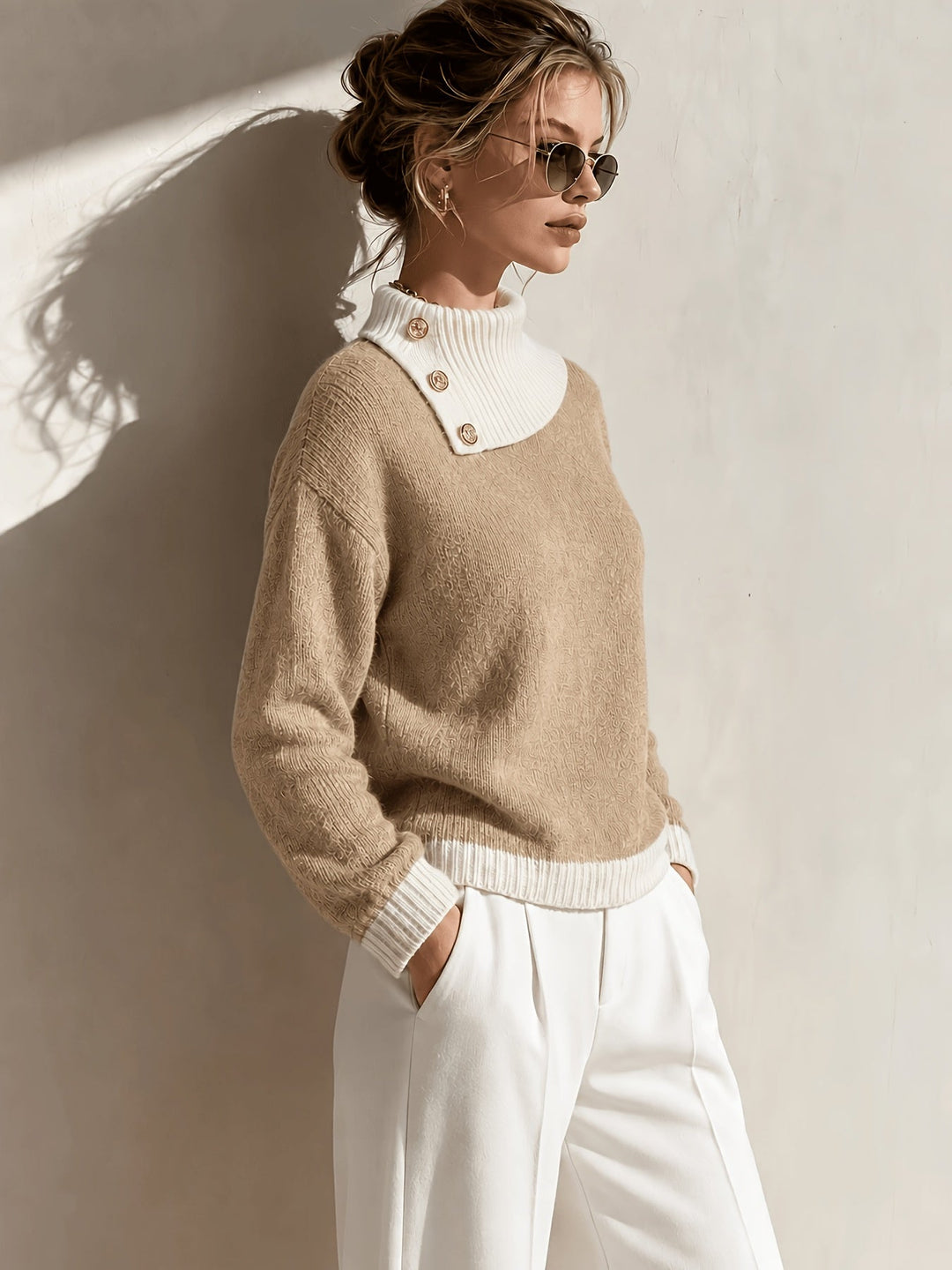 Calira – Asymmetrischer Halsausschnitt Strickpullover