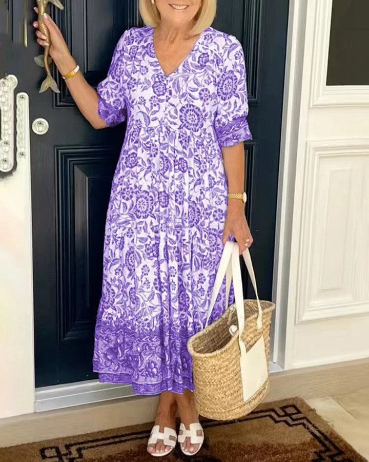 Nalira – tiefer V-Ausschnitt, Blumenmuster – Kleid