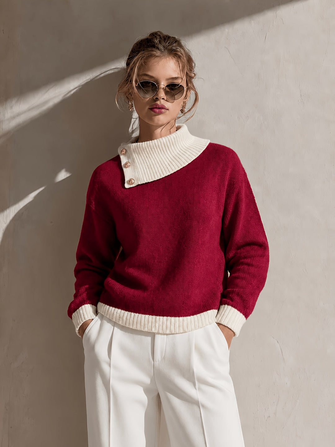 Calira – Asymmetrischer Halsausschnitt Strickpullover