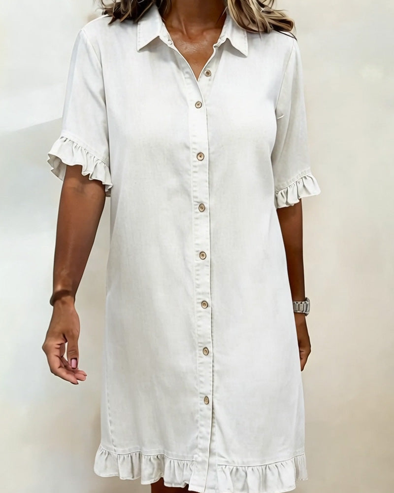 Kiraya – Rüschenärmel-Denimkleid