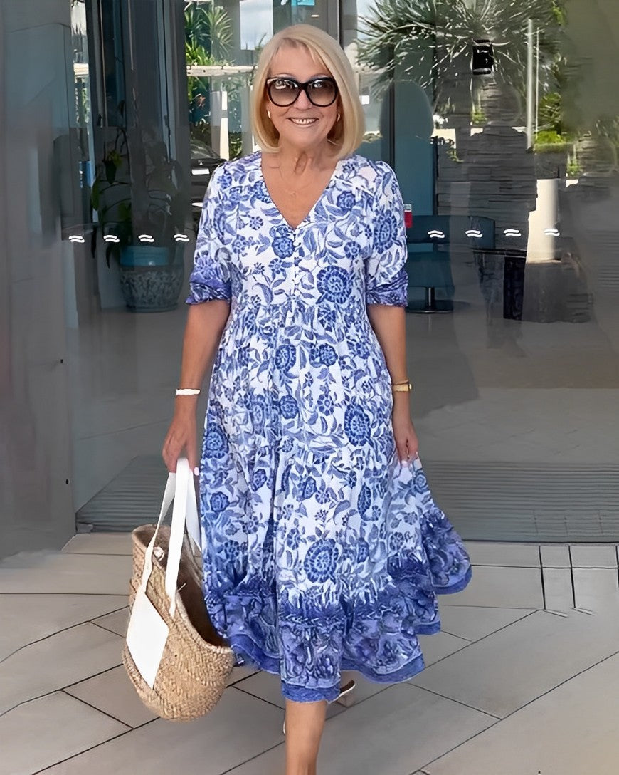 Nalira – tiefer V-Ausschnitt, Blumenmuster – Kleid