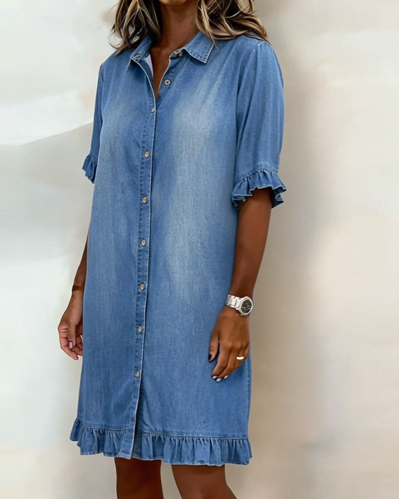 Kiraya – Rüschenärmel-Denimkleid