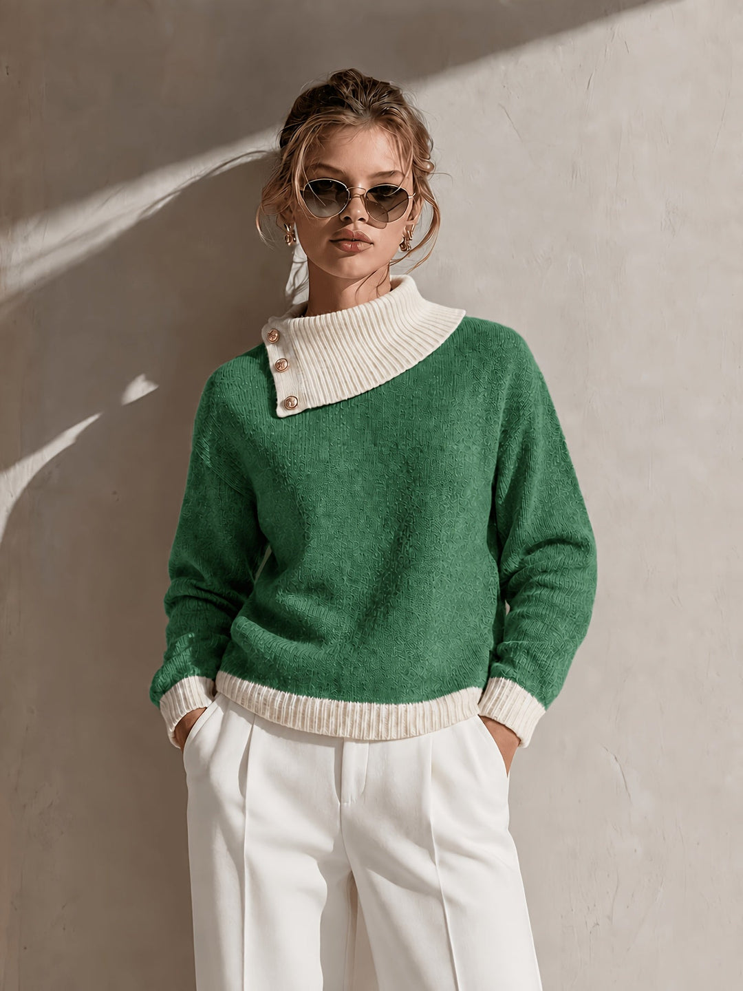 Calira – Asymmetrischer Halsausschnitt Strickpullover