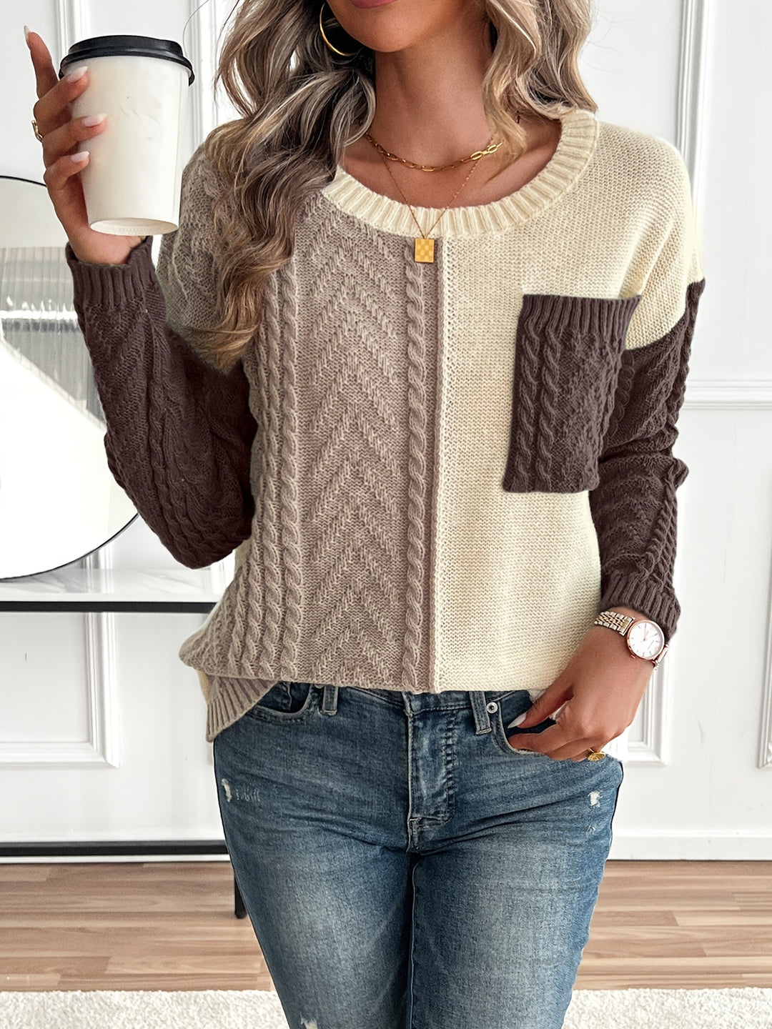 Nireva – Farbblock-Strickpullover