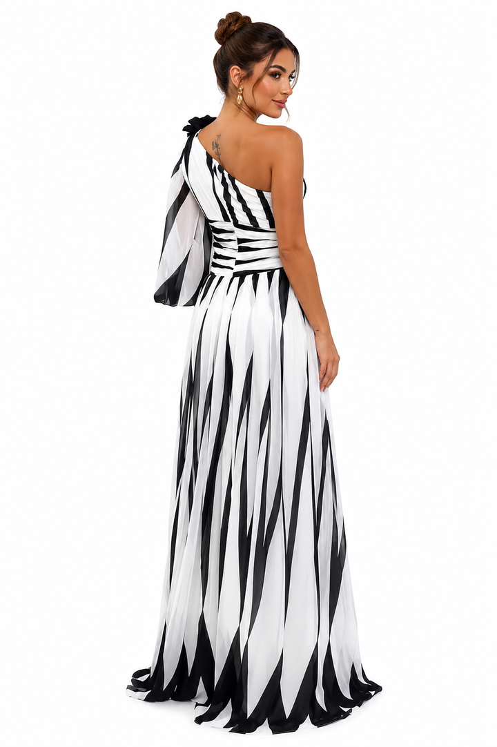 Novira – Ein-Schulter Pinselstrich-Print-Kleid