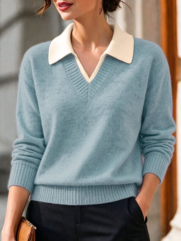 Cirelle – Doppellagiger Strickpullover mit kontrastierendem Kragen