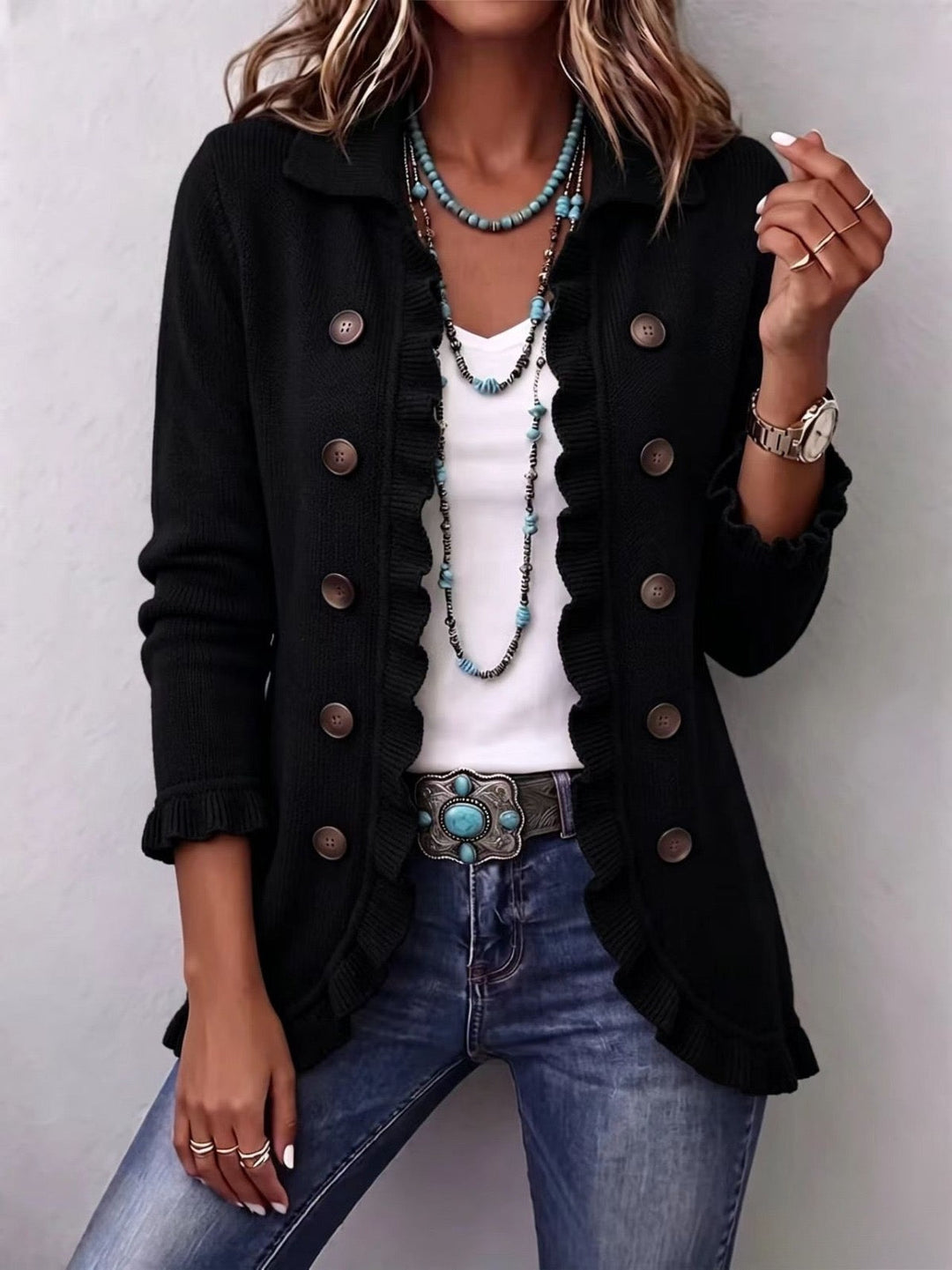Noreva – Strickjacke mit Rüschensaum
