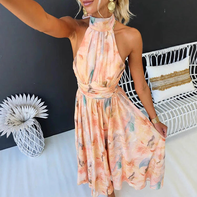 Zavine – Kleid mit Schnürung und Ölgemälde-Druck