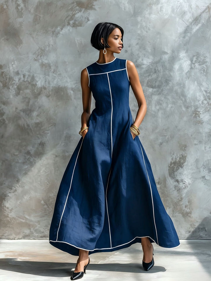 Veyla – mit Kontrastpaspelierung, aus Leinenmischung, Maxikleid