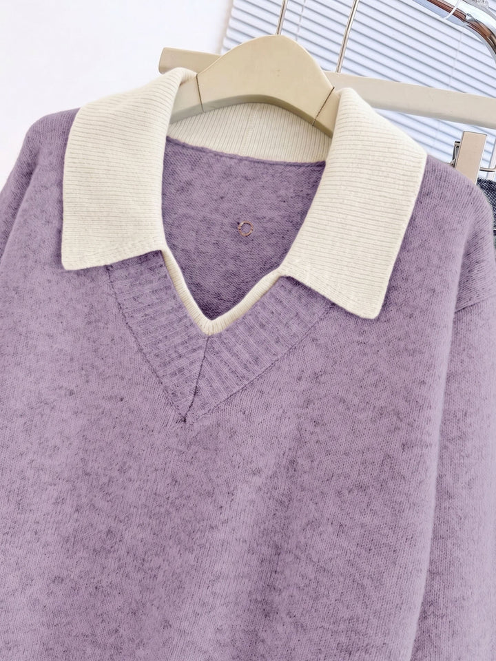 Cirelle – Doppellagiger Strickpullover mit kontrastierendem Kragen