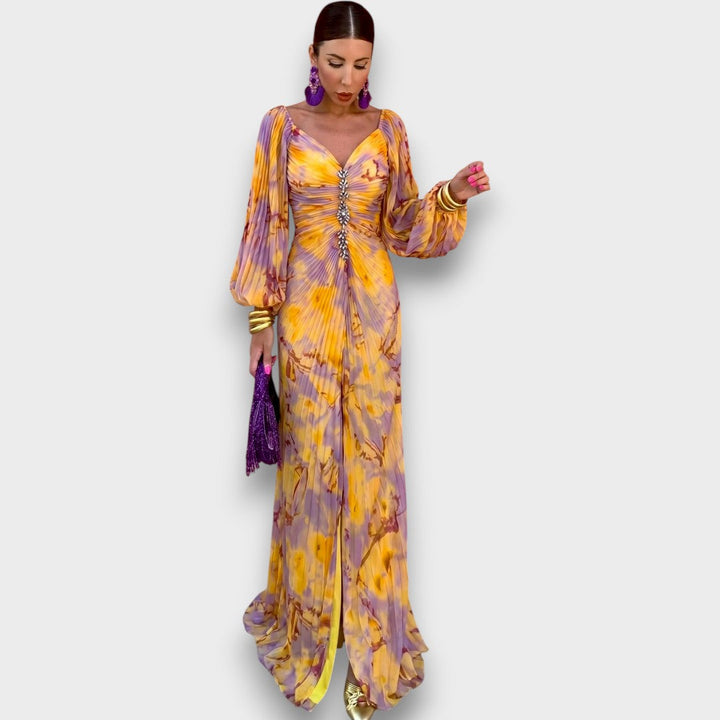 Nivara – Kleid mit floralem Druck und geformtem Ausschnitt