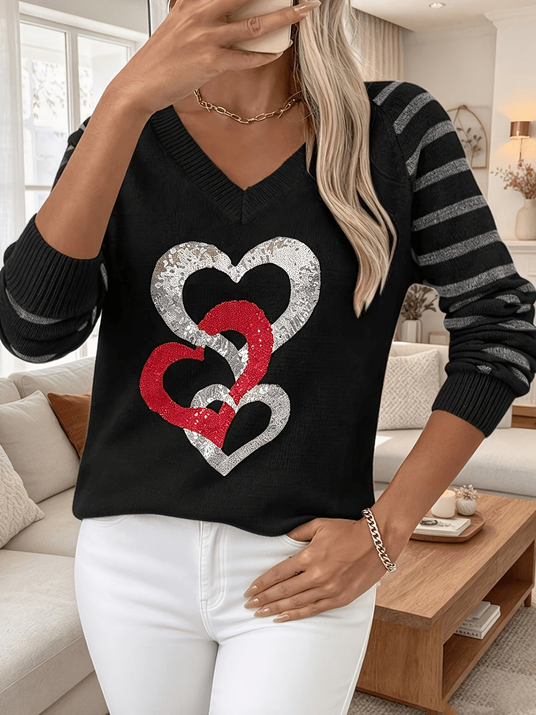 Velara – Strickpullover mit Paillettenbesatz