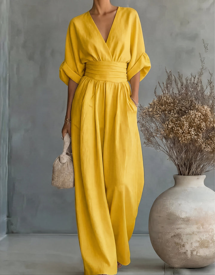 Rilena – Mit V-Ausschnitt gewebter Jumpsuit