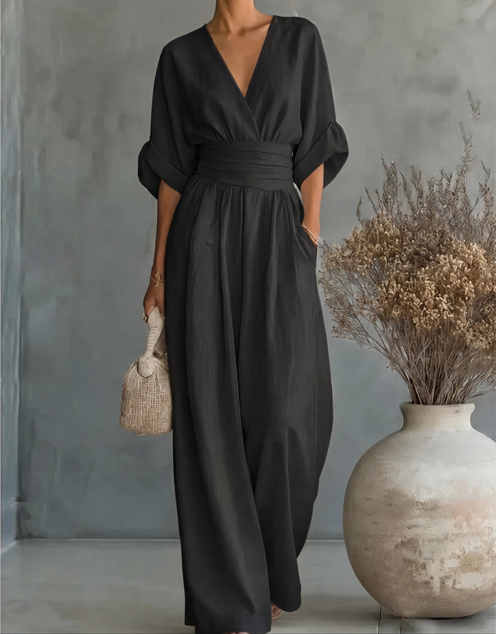 Rilena – Mit V-Ausschnitt gewebter Jumpsuit
