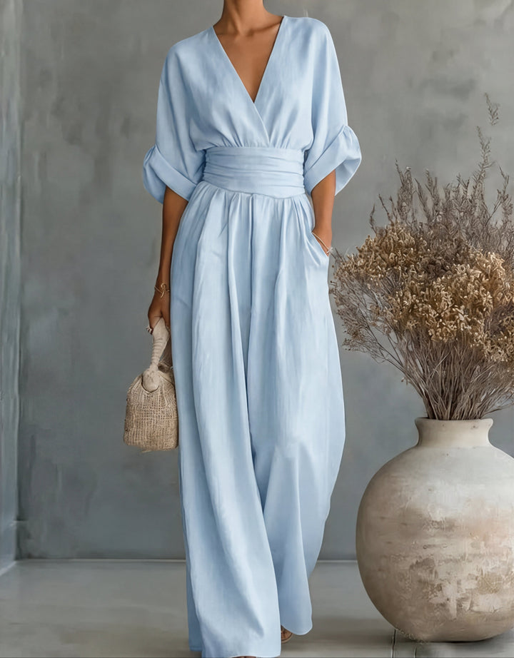 Rilena – Mit V-Ausschnitt gewebter Jumpsuit