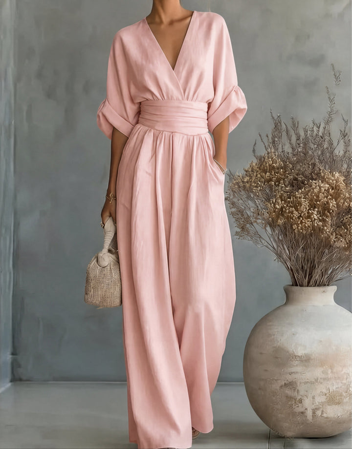 Rilena – Mit V-Ausschnitt gewebter Jumpsuit