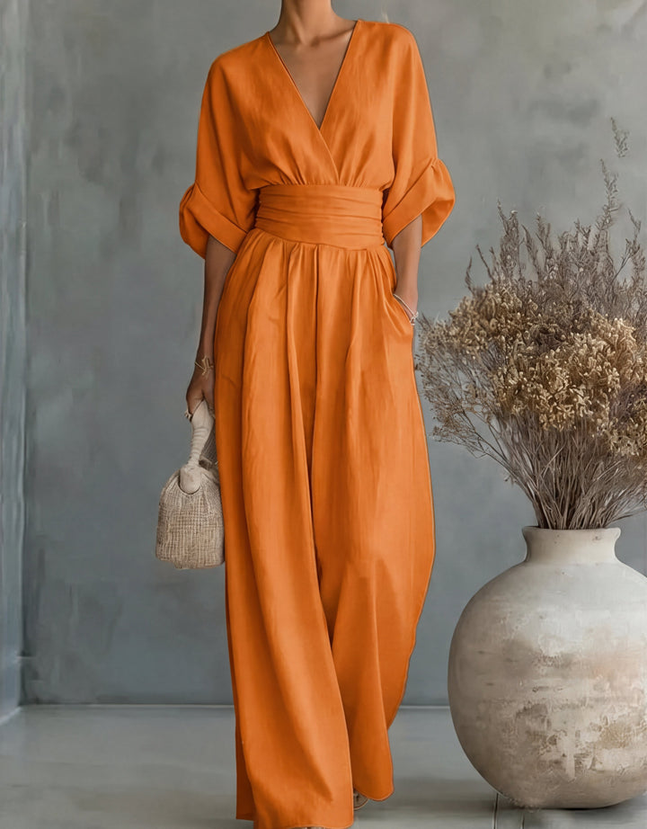 Rilena – Mit V-Ausschnitt gewebter Jumpsuit